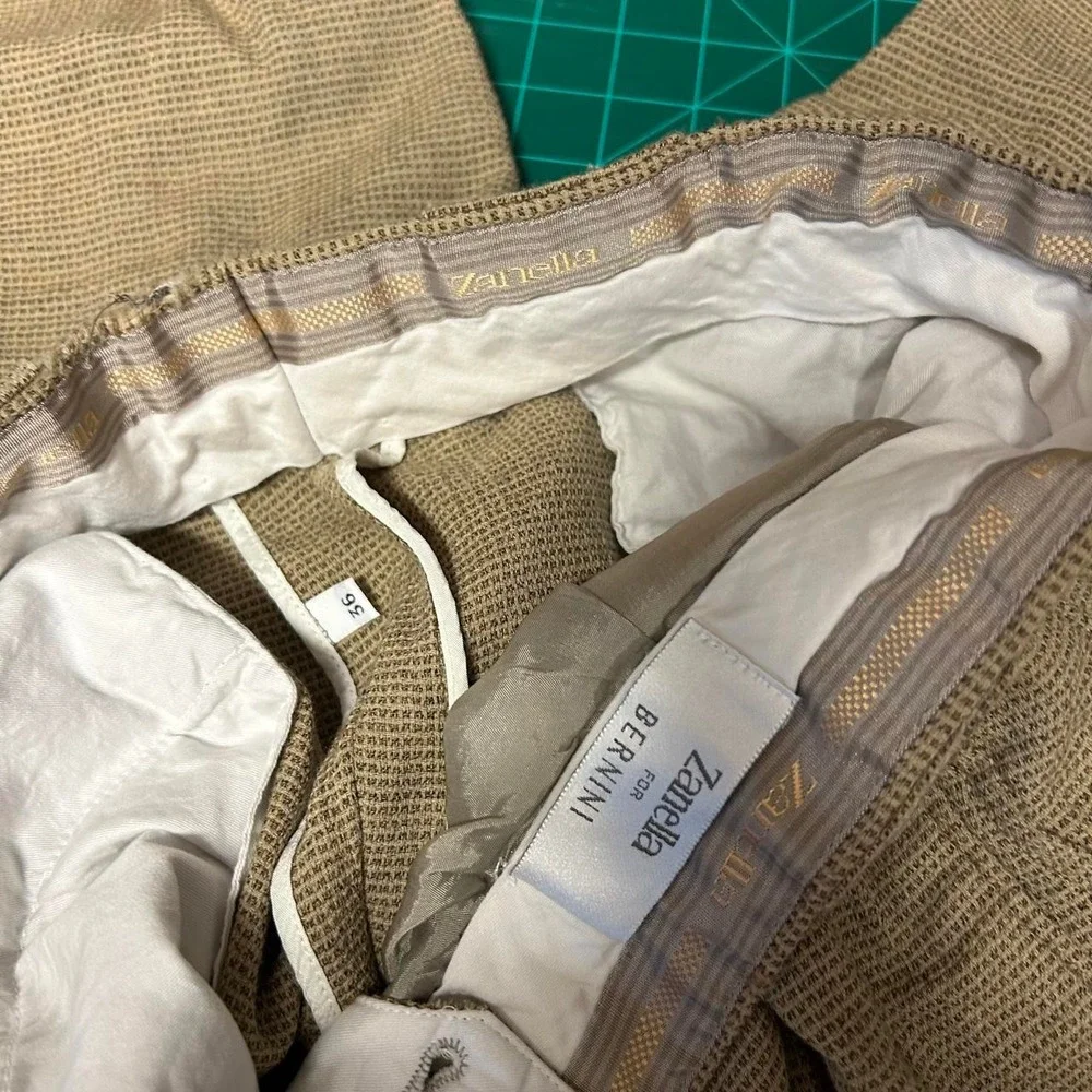 Zanella for Bernini Vintage 90s Cream Tweed Wide Leg Pleated Pants 34x31